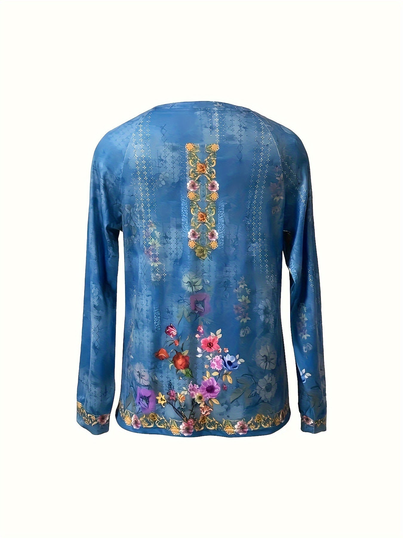 Floral Print Crew Neck T-shirt, Casual Long Sleeve Top For Spring & Fall, Women's Clothing